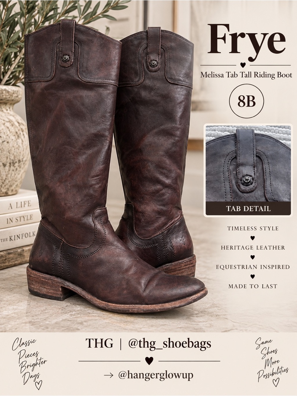 Frye Melissa Tab Tall Dark Brown Leather Riding Boots Size 8B
